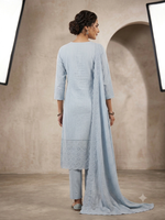 Elegant Powder Blue Textured Kurta Set with Cutwork Dupatta