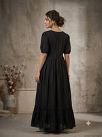 Hand brush painted Midnight Bloom Artisan Maxi Dress