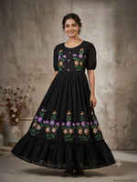 Hand brush painted Midnight Bloom Artisan Maxi Dress
