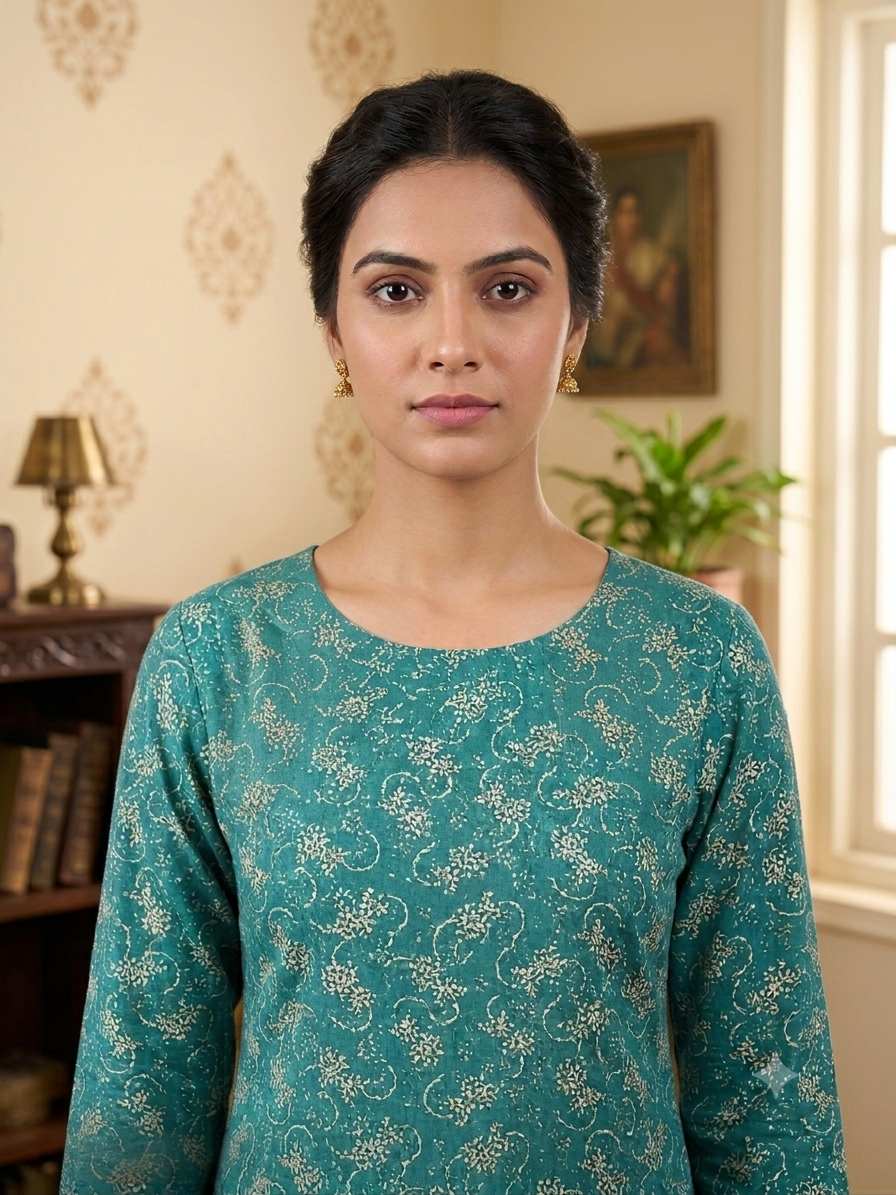 Emerald Elegance Printed Kurta & Palazzo Set