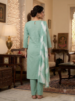 Elegant Mint Green Embroidered Kurta Set with Tie-Dye Dupatta