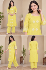 Lemon Yellow Embroidered Kurta Set