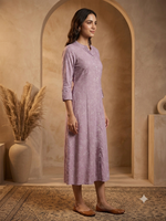 Elegant Lavender Floral A-Line Button-Down Kurti