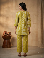 Olive Green Botanical & Geometric Print Co-ord Set