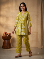 Olive Green Botanical & Geometric Print Co-ord Set