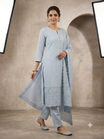 Elegant Powder Blue Textured Kurta Set with Cutwork Dupatta