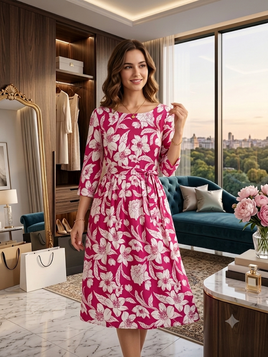 Radiant Bloom Floral Fit & Flare Midi Dress