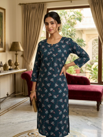 Midnight Bloom Printed Straight Kurta
