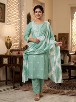 Elegant Mint Green Embroidered Kurta Set with Tie-Dye Dupatta