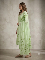 Hand Brush Painted Verdant Mint Botanical Kurta Set